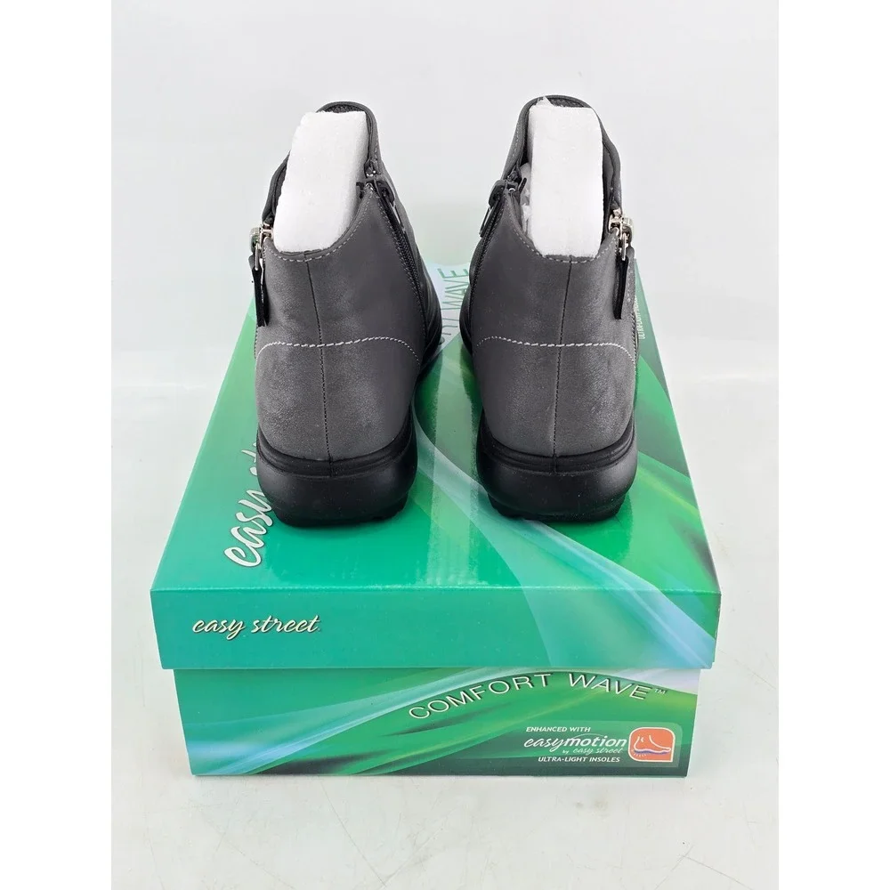 Easy Street Lyra Ankle Boots Women 5.5 Grey Matte Ruched Side Zip - New